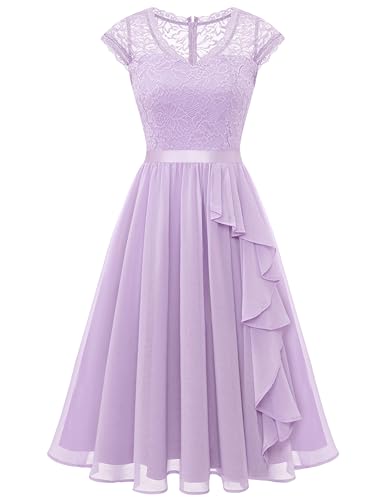 Wedtrend Cocktailkleid Damen Elegant Spitzenkleid Kleider Damen Sommer Knielang Ballkleid WT0212 Lavender 3XL von Wedtrend