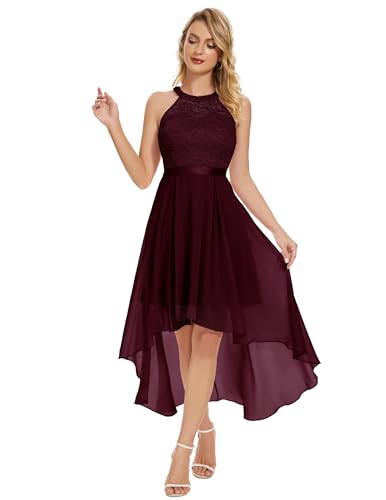 Wedtrend Cocktailkleid Damen Elegant für Hochzeit Abend Kleider Kurze Hochzeit Jugendweihe Kleider Brautkleid Elegant Chiffon Kleid Damen WT0204 Burgundy XS von Wedtrend