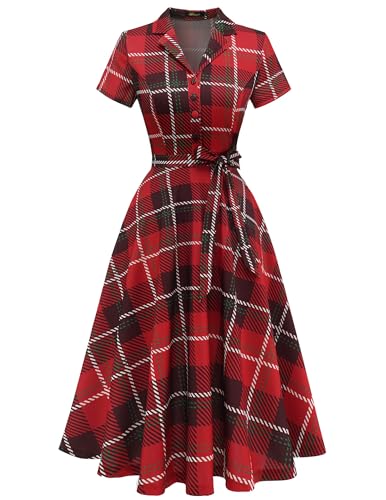 Wedtrend Cocktailkleid Damen Elegant für Hochzeit Petticoat Kleid 50er Jahre Kleid Elegantes Vintage Kleid Swing Kleid WTP30001 RedWhiteSmallPlaids XS von Wedtrend