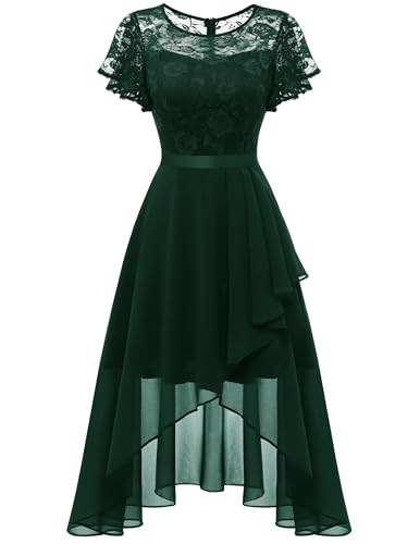 Wedtrend Cocktailkleid Damen Elegant für Hochzeit Vokuhila Abendkleid Spitze Chiffonkleid Damen Festlich WT0303 DarkGreen S von Wedtrend