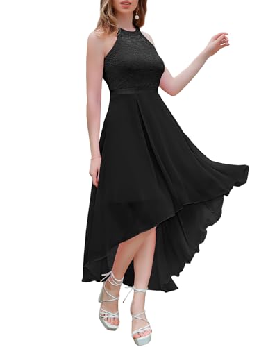 Wedtrend Cocktailkleid Damen Festlich Abendkleider Elegant für Hochzeit Elegant Vokuhila Sommerkleid Damen Spitzen Kleid mit Chiffon WT0204 Black 2XL von Wedtrend