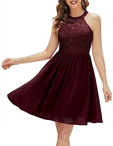 Wedtrend Cocktailkleid Damen Kurz Abendkleid Sexy Chiffonkleid Damen Festlich Kleid Elegant WT0203 Burgundy XL von Wedtrend