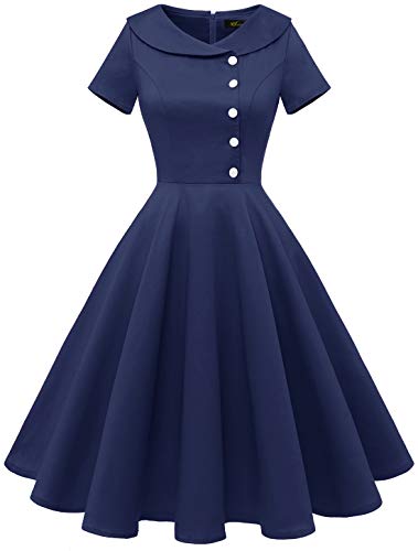 Wedtrend Cocktailkleid Damen Kurzarm Kleid 50er Swing Kleid Rockabilly Petticoat Kleid Marine WTP20007 Navy XXL von Wedtrend