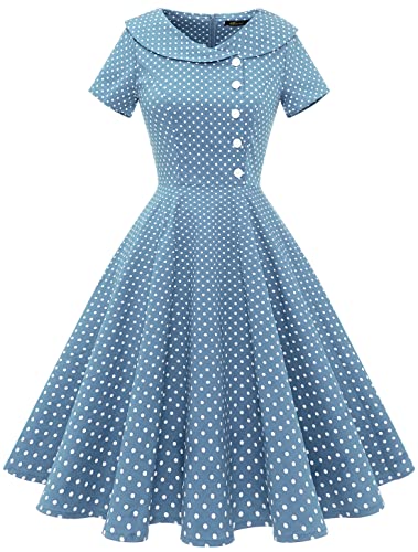 Wedtrend Cocktailkleid Damen Kurzarm Kleid 50er Swing Kleid Rockabilly Petticoat Kleid SkyBlueSmallWhiteDot WTP20007 SkyBlueSmallWhiteDot XL von Wedtrend