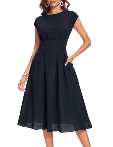 Wedtrend Cocktailkleid Elegant Kleid A Linie Damen Kleider Sommer Freizeitkleid mit Taschen Knielang Blaues Kleid WTP30012 Navy M von Wedtrend