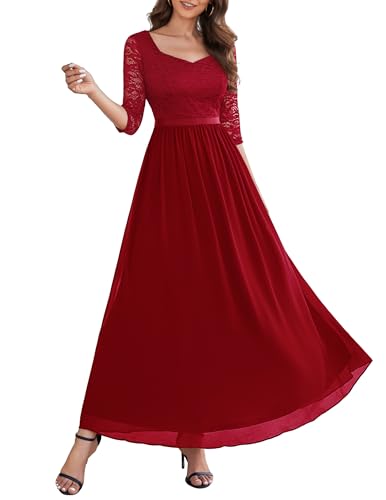 Wedtrend Cocktailkleid Elegant für Hochzeit Elegant V-Ausschnitt Cocktailkleid Kleid a Linie Partykleid Boho Kleid Lang WT0312 DarkRed S von Wedtrend