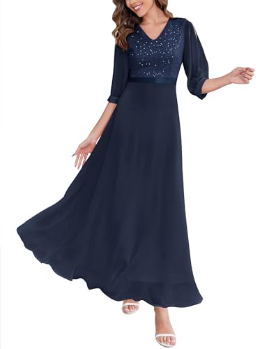 Wedtrend Cocktailkleid Festliche Kleider für Hochzeit Damen Abendkleid Damen Lang mit Pailletten Abendkleider Damen Elegant für Hochzeit WT0317 Navy S von Wedtrend