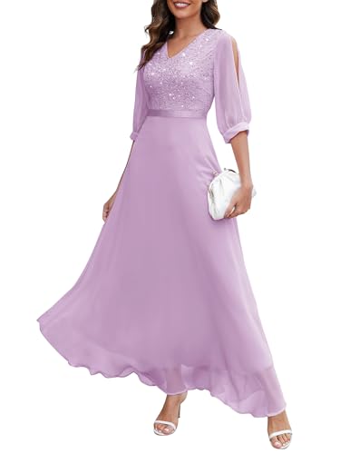 Wedtrend Cocktailkleid Maxi Abschlusskleider Abendkleider Damen Lang Kleider Große Größen Festlich Partykleider Mutterkleid WT0317 Lavender L von Wedtrend