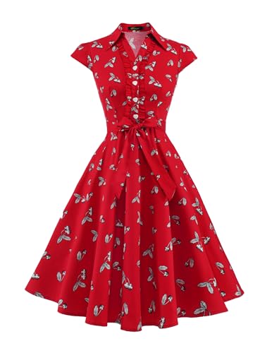 Wedtrend Cocktailkleid Rockabilly Damen Schuhe Kleid Rockabilly Kleider Damen mit Ärmel Petticoat Kostüm Retro Kleider Damen WTP10007 RedSmallCherry XS von Wedtrend