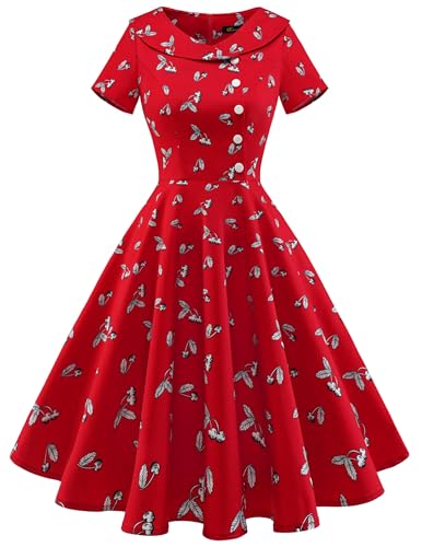 Wedtrend Cocktailkleid Rockabilly Damen Schuhe Kleid Rockabilly Kleider Damen mit Ärmel Petticoat Kostüm Retro Kleider Damen WTP20007 RedSmallCherry XS von Wedtrend