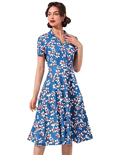 Wedtrend Cocktailkleid Rockabilly Damen Schuhe Kleid Rockabilly Kleider Damen mit Ärmel Petticoat Kostüm Retro Kleider Damen WTP30001 BluePearBlossom XL von Wedtrend