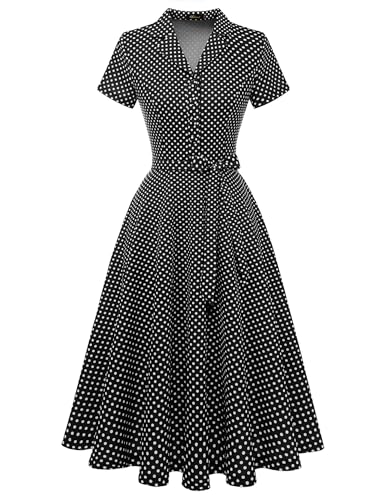 Wedtrend Cocktailkleid Rockabilly Kleider Damen Vintage Kleidung Damen Kleid Damen Elegant Petticoat Kleid Hepburn Stil WTP30001 BlackSmallWhiteDot L von Wedtrend