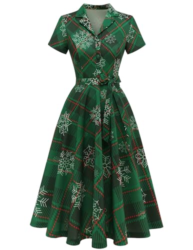 Wedtrend Cocktailkleid Rockabilly Kleider Damen Vintage Rock Kleidung Damen Kleid Damen Elegant Petticoat Kleid Hepburn WTP30001 GreenPlaidsSnowflake L von Wedtrend