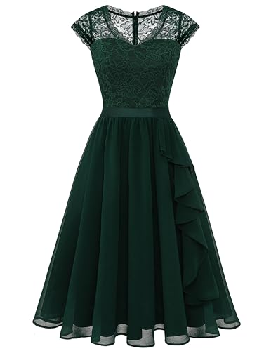 Wedtrend Cocktailkleider Damen Schwarzes Kleid Damen Sommer Kleider Luftig Knielang Party Kleid WT0212 DarkGreen XS von Wedtrend