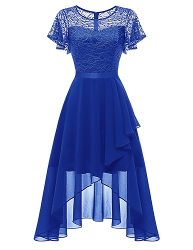Wedtrend Cocktailkleider Damen Swing Vokuliha Kleid Elegant für Hochzeit Abendkleid Spitze Blau Abschlusskleid High Low Brautjungfernkleider WT0303RoyalBlue3XL von Wedtrend