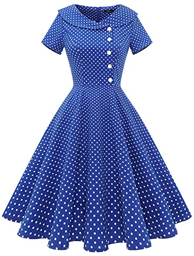 Wedtrend Cocktailkleider Kleider Damen mit Kragen Hochzeitskleid Gast Kleid Damen Blau Elegant WTP20007 RoyalBlueSmallWhiteDot M von Wedtrend
