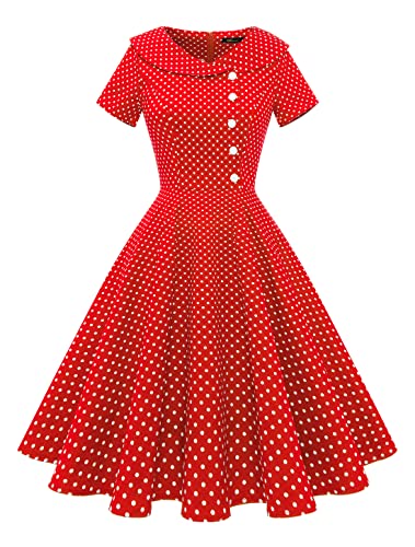 Wedtrend Cocktailkleider Knielanges Kleid Damen Festlichschicke Kleider Damen Elegantkleid 50er Jahre Damen Elegant WTP20007 RedSmallWhiteDot M von Wedtrend