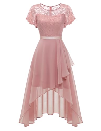 Wedtrend Cocktailkleider Konfirmationskleider Spitzen Kleid mit Chiffon Damen Kleider Elegant Hochzeit Sommerkleid Damen Ballkleider Kurz WT0303 BlushL von Wedtrend