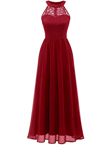Wedtrend Damen Brautjungfer Kleid Lang Chiffon Abendkleid Party Ballkleider Damen Lang Neckholder Dunkelrot WT0201 DarkRed XL von Wedtrend