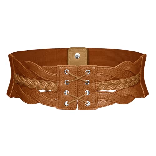 Wedtrend Damen Breiter Gürtel Vintage Bindgürtel Elastischer Taillengürtel Faux Leder Korsett Mittelalter Gürtel Stretchgürtel Damen WTBT002BrownL von Wedtrend