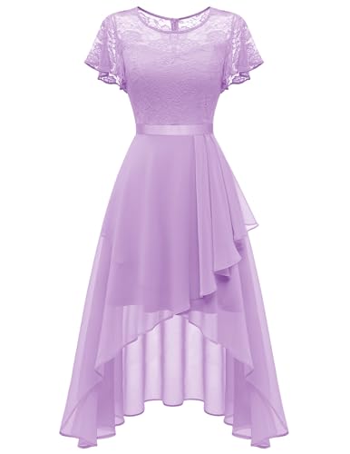 Wedtrend Damen Cocktailkleid Elegant Abendkleid Spitze Chiffonkleid Festlich Vokuhila Ballkleid WT0303 Lavender XL von Wedtrend