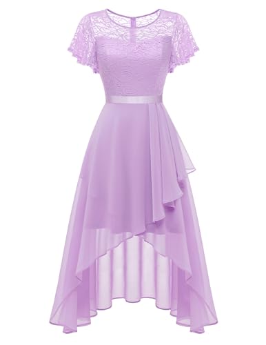 Wedtrend Damen Cocktailkleid Kleid Festlich Hochzeitsgast Abendkleid Damen mit Spitze Vokuhila Kleid Elegant Party Kleid WT0303Lavender2XL von Wedtrend