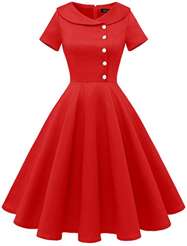 Wedtrend Damen Kleid Rot Rockabilly Kleid Swing Kleid Vintage Cocktailkleid Faltenrock Rot WTP20007 Red XS von Wedtrend