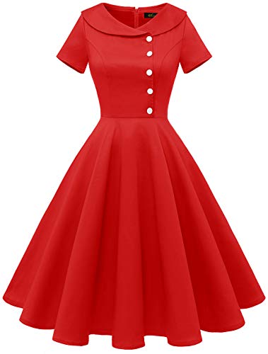 Wedtrend Damen Kleid Rot Rockabilly Kleid Swing Kleid Vintage Cocktailkleid Faltenrock Rot WTP20007 Red XXL von Wedtrend