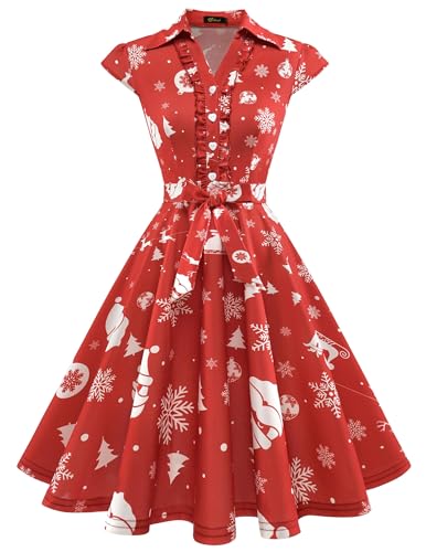 Wedtrend Damen Kleid Winter Petticoat Kleid a Linie Weihnachten Rockabilly Kleider Damen Schneeflocken WTP10007 Redchristmassnowflake M von Wedtrend