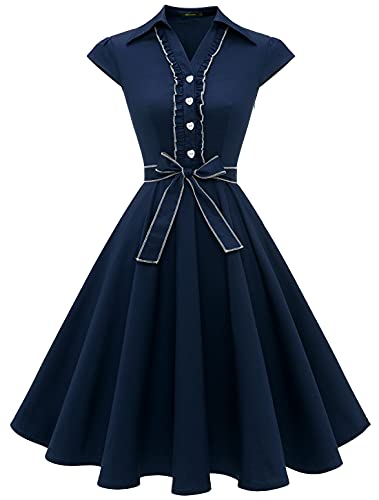 Wedtrend Damen Kleider Knielang Elegant Vintage Kleid Mädchen Swing Cocktailkleid Marine WTP10008 Navy XS von Wedtrend