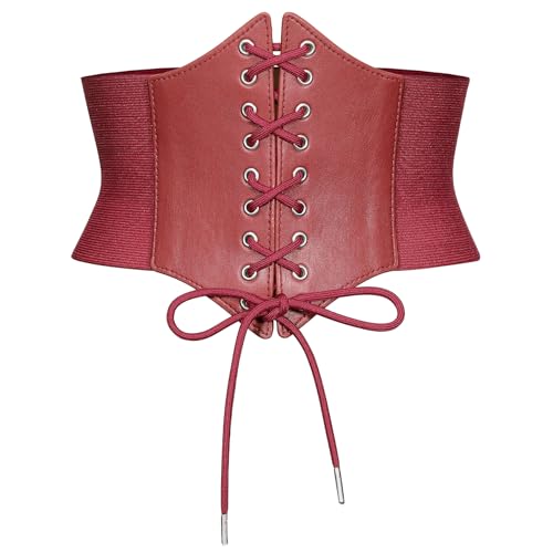 Wedtrend Damen Korsett Gürtel Schnürkorsett Elastischen Breiten Band Mittelalter Corset Retro Leder Corsage Frauen Gebundener Waspie Taille Gürtel Hüftgurt für Damen WTBT001RedM von Wedtrend