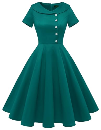 Wedtrend Damen Kurzer Ärmel Kleid 50er Jahre Kleid Rockabilly Swing Kleid Festlich WTP20007 PeacockGreen XXL von Wedtrend