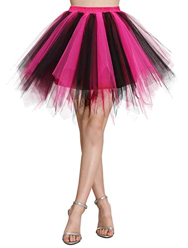 Wedtrend Damen Petticoat Tutu Tüllrock 50er Kurz Ballet Tanzkleid Unterrock Cosplay Crinoline Rockabilly für Karneval Partykleid WTC10036 Black Fuschia S von Wedtrend