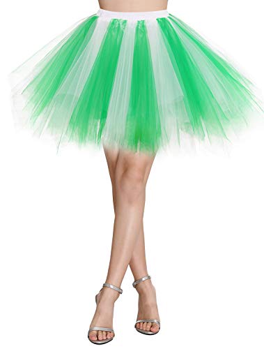 Wedtrend Damen Petticoat Tutu Tüllrock 50er Kurz Ballet Tanzkleid Unterrock Cosplay Crinoline Rockabilly für Karneval Partykleid WTC10036 GreenWhite M von Wedtrend