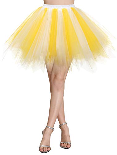 Wedtrend Damen Petticoat Tutu Tüllrock 50er Kurz Ballet Tanzkleid Unterrock Cosplay Crinoline Rockabilly für Karneval Partykleid WTC10036 Yellow White XL von Wedtrend