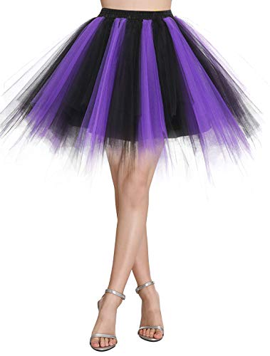 Wedtrend Damen Petticoat Tutu Tüllrock 50er Kurz Ballet Tanzkleid Unterrock Cosplay Crinoline Rockabilly für Karneval Partykleid WTC10036BlackPurpleL von Wedtrend