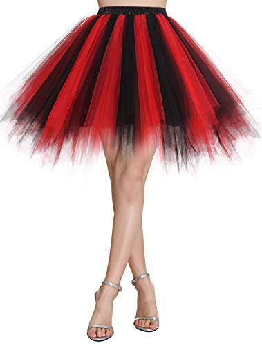 Wedtrend Damen Petticoat Tutu Tüllrock 50er Kurz Ballet Tanzkleid Unterrock Cosplay Crinoline Rockabilly für Karneval Partykleid WTC10036BlackRedS von Wedtrend