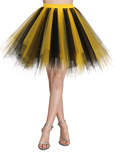 Wedtrend Damen Petticoat Tutu Tüllrock 50er Kurz Ballet Tanzkleid Unterrock Cosplay Crinoline Rockabilly für Karneval Partykleid WTC10036BlackYellowL von Wedtrend