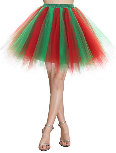 Wedtrend Damen Petticoat Tutu Tüllrock 50er Kurz Ballet Tanzkleid Unterrock Cosplay Crinoline Rockabilly für Karneval Partykleid WTC10036RedGreenM von Wedtrend