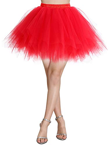 Wedtrend Damen Petticoat Tutu Tüllrock 50er Kurz Ballet Tanzkleid Unterrock Cosplay Crinoline Rockabilly für Karneval Partykleid WTC10036RedM von Wedtrend