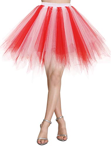 Wedtrend Damen Petticoat Tutu Tüllrock 50er Kurz Ballet Tanzkleid Unterrock Cosplay Crinoline Rockabilly für Karneval Partykleid WTC10036RedWhiteM von Wedtrend