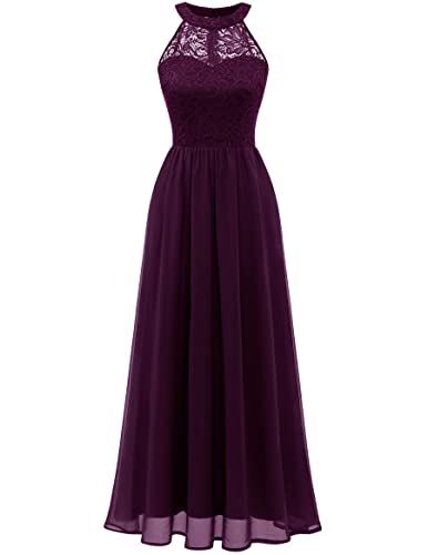 Wedtrend Damen Brautjungfer Kleid Chiffon Abendkleid Damen Lang Party Cocktailkleid Neckholder Weintraube WT0201 Grape L von Wedtrend