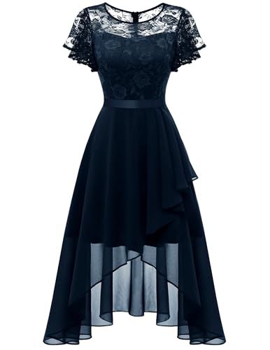 Wedtrend Damen Vokuhila Abendkleid Cocktailkleid Damen Elegant für Hochzeit Chiffonkleid WT0303 Navy M von Wedtrend