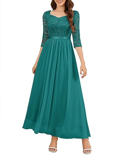 Wedtrend Elegant Abendkleider Damen Langärmeliges Kleid Grünes Kleid Damen Sommerkleid Damen Lang Maxikleid WT0312 PeacockGreen 2XL von Wedtrend