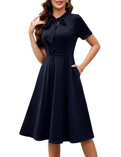 Wedtrend Elegant Cocktailkleid Damen V Ausschnitt Kleid Kurzärmeliges Freizeitkleid WTP30015 Navy S von Wedtrend