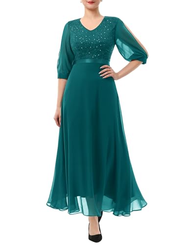 Wedtrend Elegant Cocktailkleid Halber Ärmel Abendkleid Grün Abendkleid Damen Lang Elegant Kleider Damen Sommer Abendkleider mit Pailletten WT0317 PeacockGreen S von Wedtrend