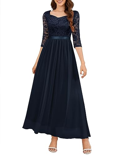 Wedtrend Elegant Cocktailkleider Kleid Langarm Damen Sommerkleid Ballkleid Lang Chiffonkleid mit Chiffon WT0312 Navy M von Wedtrend