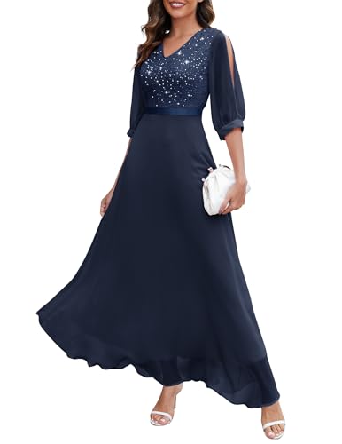 Wedtrend Elegante Kleider Damen für Hochzeit Brautkleid Standesamt Abendkleid Cocktailkleid Damen Maxi Ballkleid Blush Festliche Kleider WT0317 Navy XS von Wedtrend
