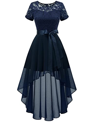 Wedtrend Elegantes Kleid Damen Abendkleider Kurz Sommer Kleider Spitzenkleid Cocktailkleid Damen WT0209 Navy L von Wedtrend