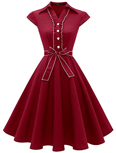 Wedtrend Festliche Kleider für Damen 50er Jahre Vintage Kleider Kurz Dunkelrot WTP10008 DarkRed XL von Wedtrend